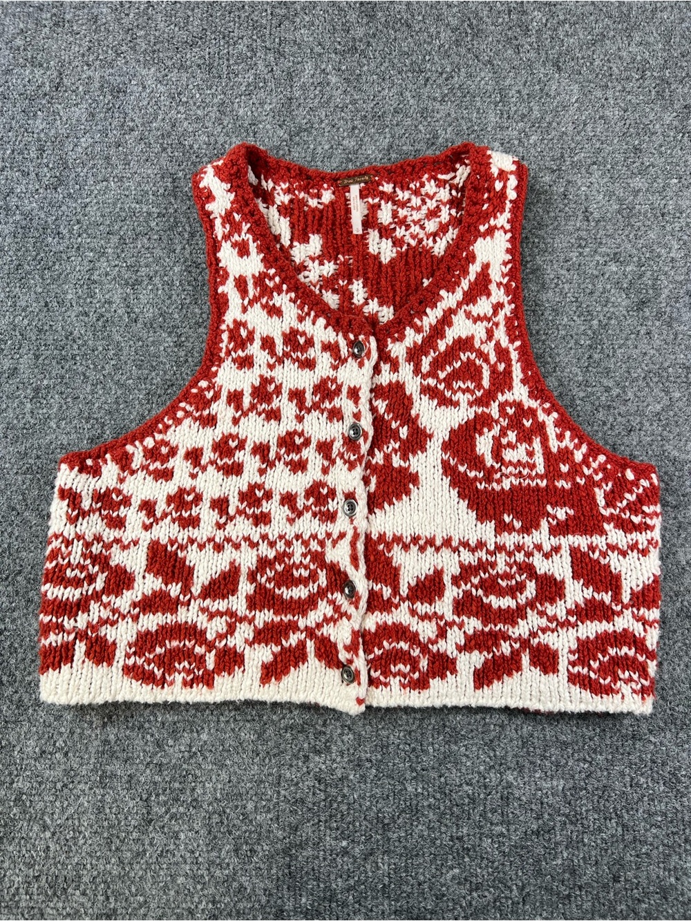 Orange and White Floral Knit Cropped Tank Top Free People F18